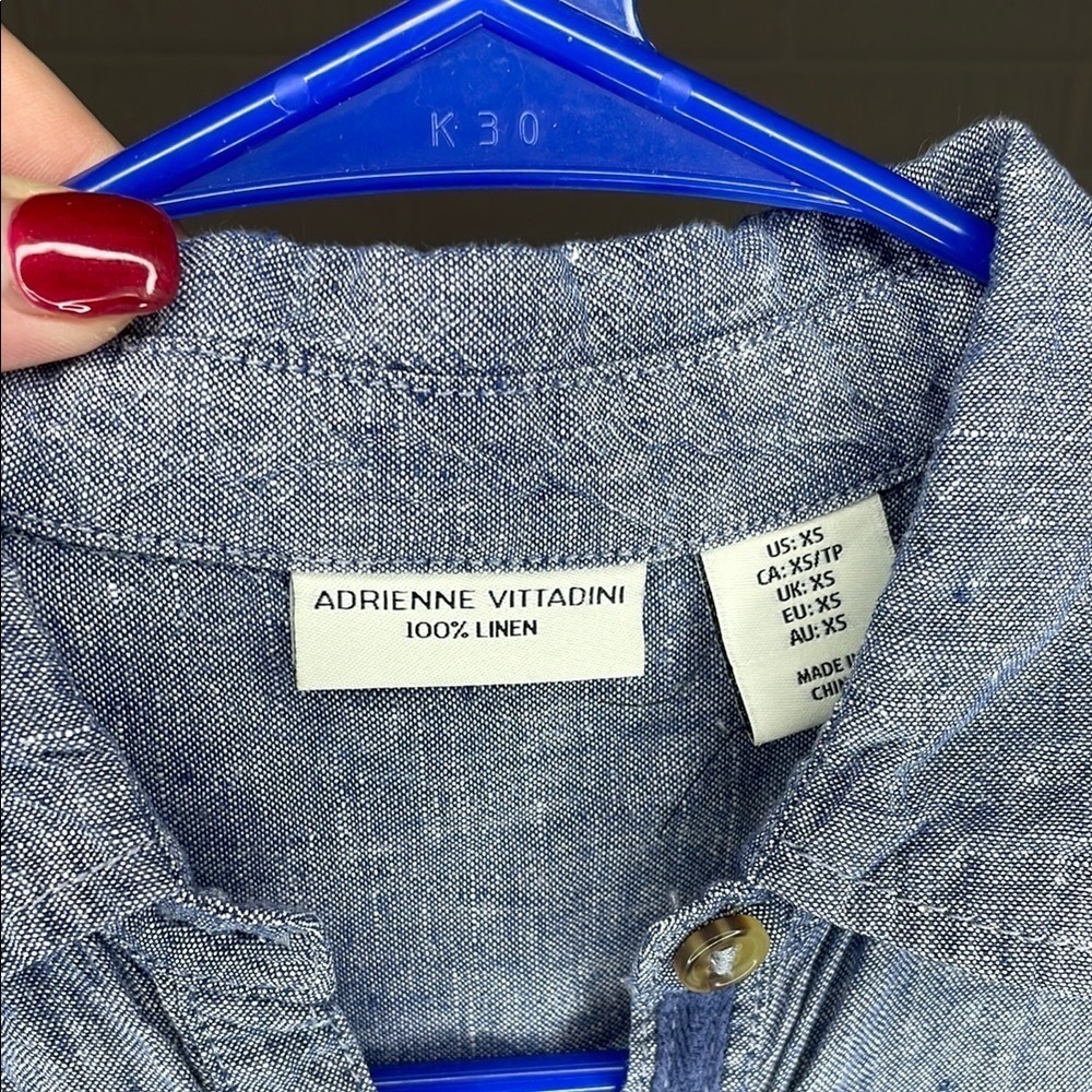 Adrienne Vittadini 100% Linen Blue Button-Down Dress - Picture 3 of 3